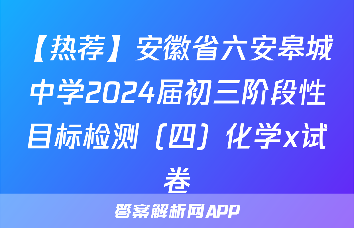 【热荐】安徽省六安皋城中学2024届初三阶段性目标检测（四）化学x试卷