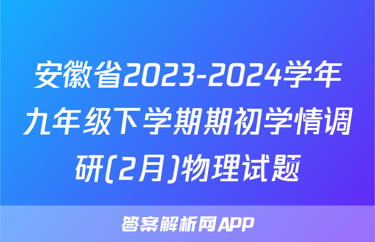 安徽省2023-2024学年九年级下学期期初学情调研(2月)物理试题