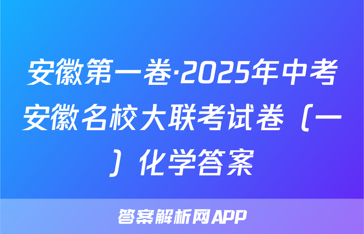 安徽第一卷·2025年中考安徽名校大联考试卷（一）化学答案