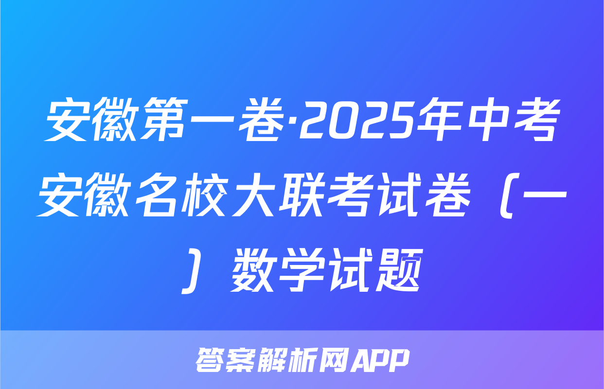 安徽第一卷·2025年中考安徽名校大联考试卷（一）数学试题