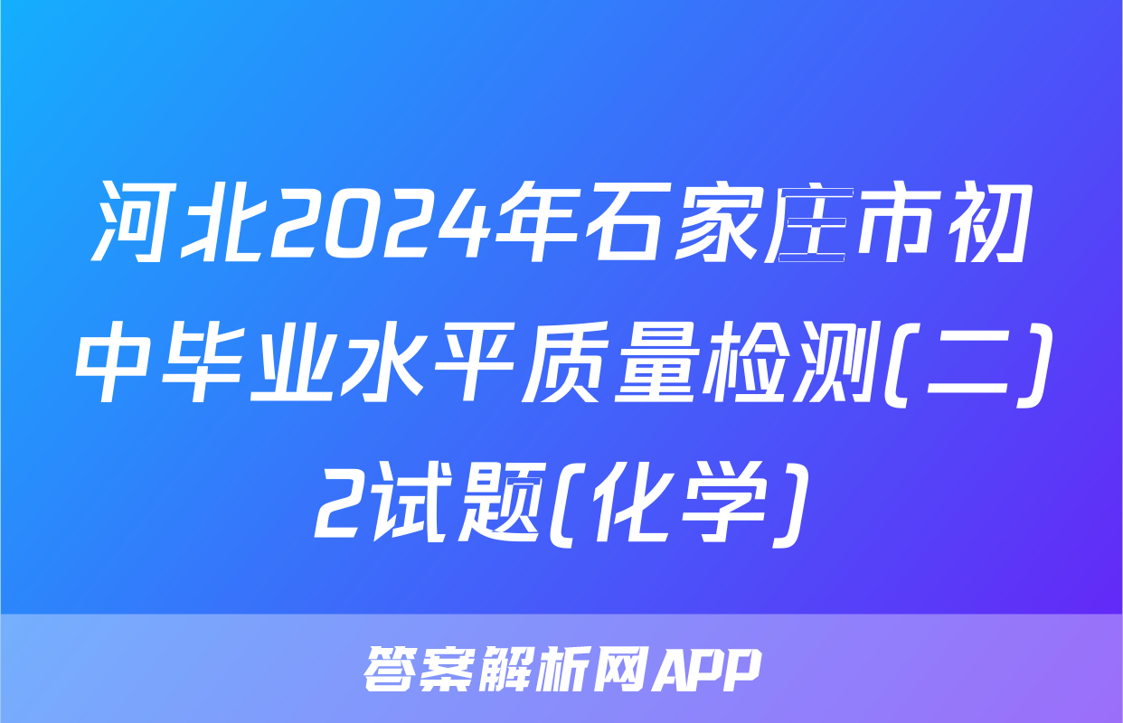 河北2024年石家庄市初中毕业水平质量检测(二)2试题(化学)