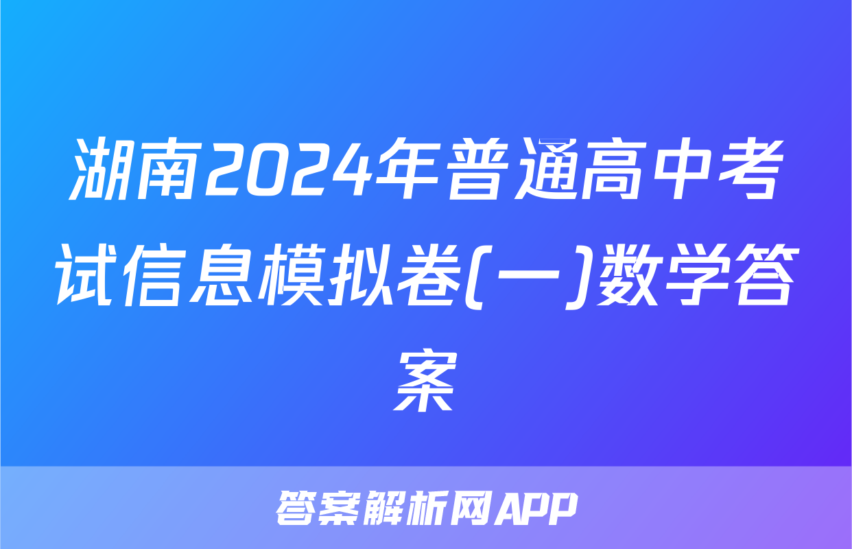 湖南2024年普通高中考试信息模拟卷(一)数学答案