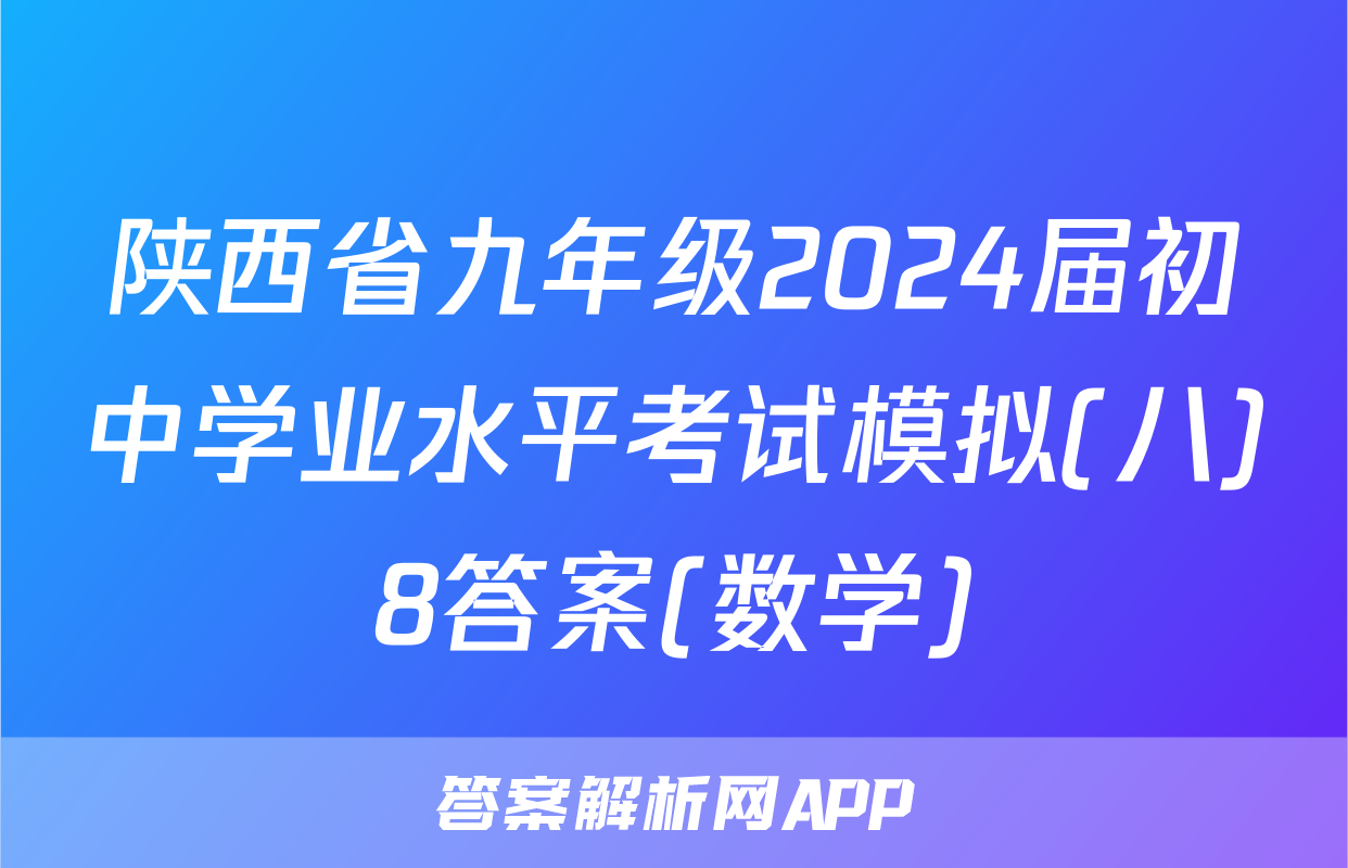 陕西省九年级2024届初中学业水平考试模拟(八)8答案(数学)