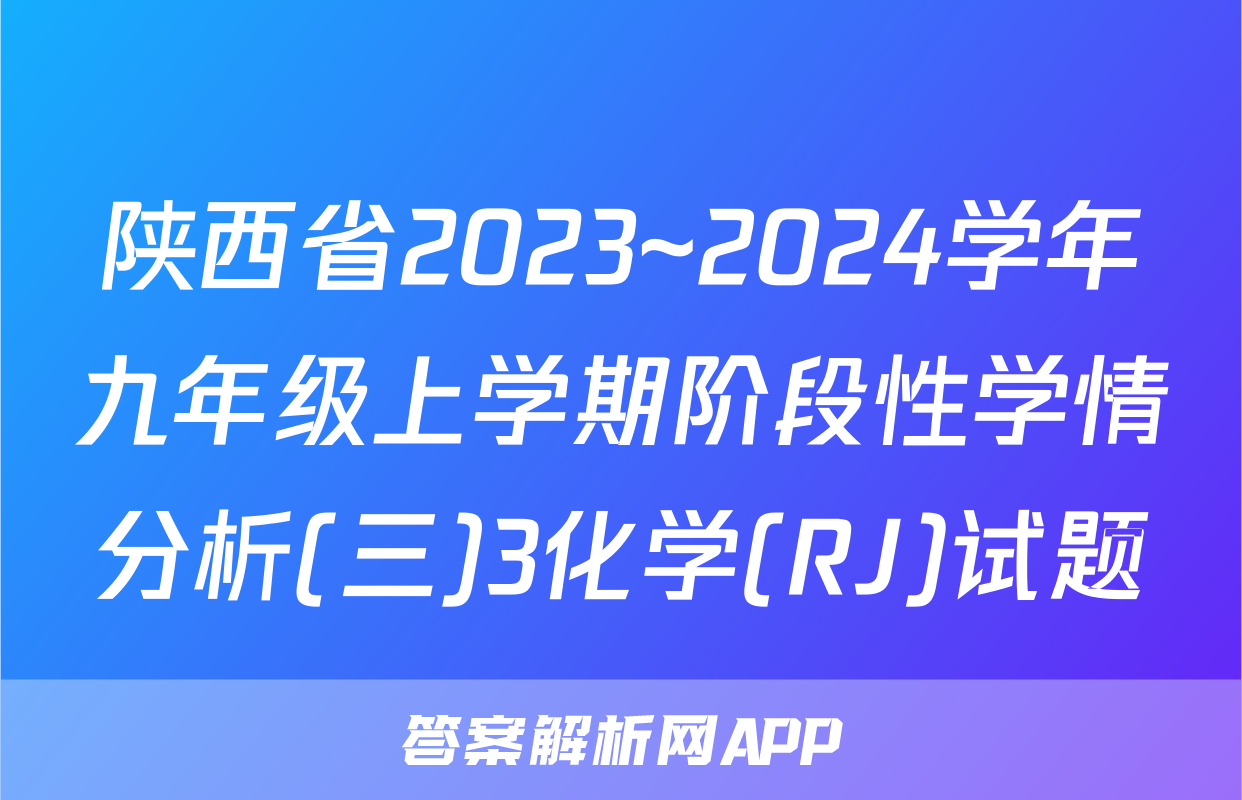 陕西省2023~2024学年九年级上学期阶段性学情分析(三)3化学(RJ)试题