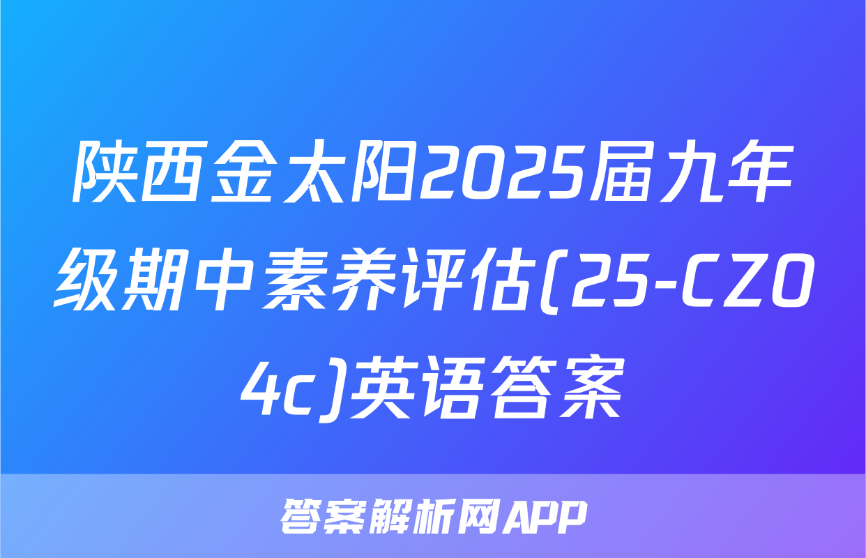 陕西金太阳2025届九年级期中素养评估(25-CZ04c)英语答案