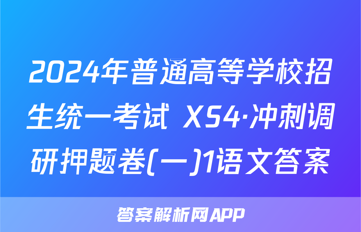 2024年普通高等学校招生统一考试 XS4·冲刺调研押题卷(一)1语文答案
