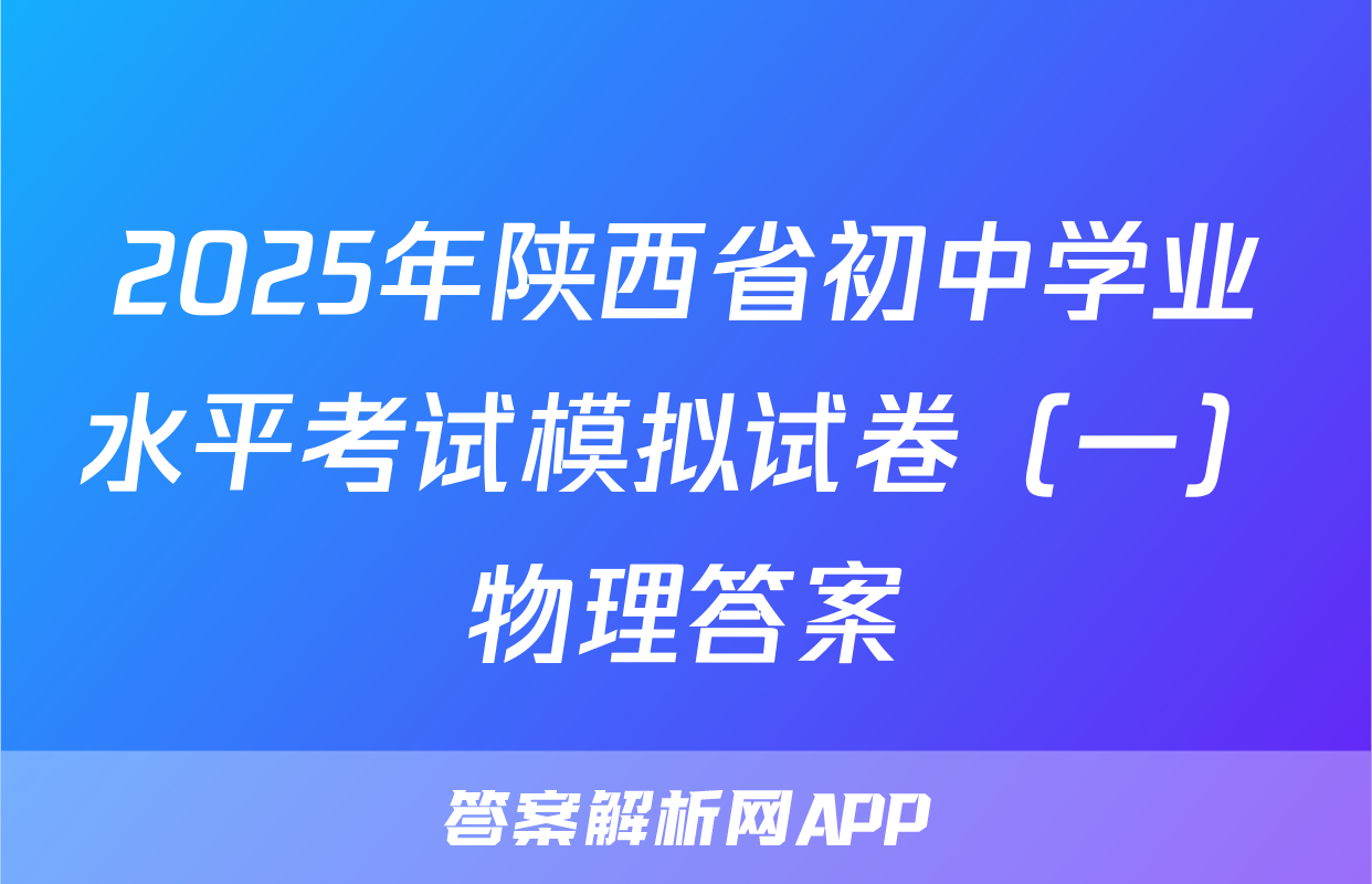 2025年陕西省初中学业水平考试模拟试卷（一）物理答案
