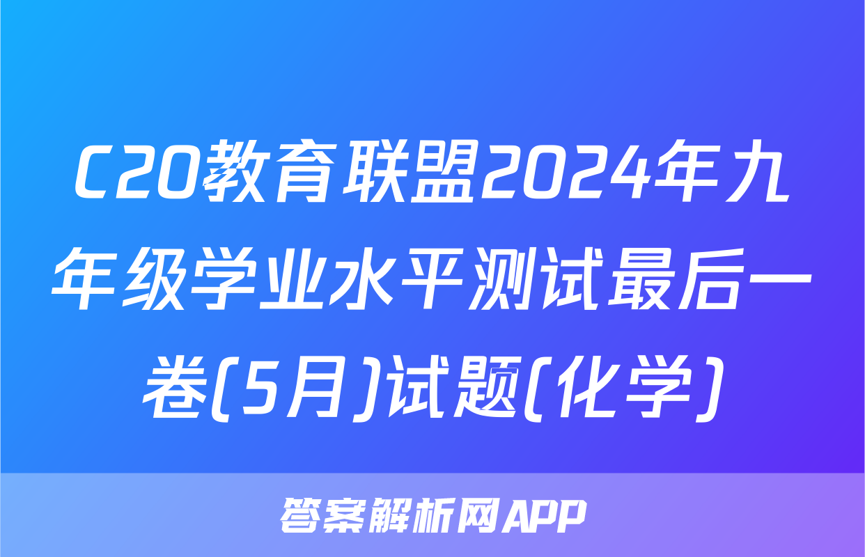C20教育联盟2024年九年级学业水平测试最后一卷(5月)试题(化学)